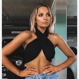 Princess Polly Take the Reins Wrap Top Black Size US 4